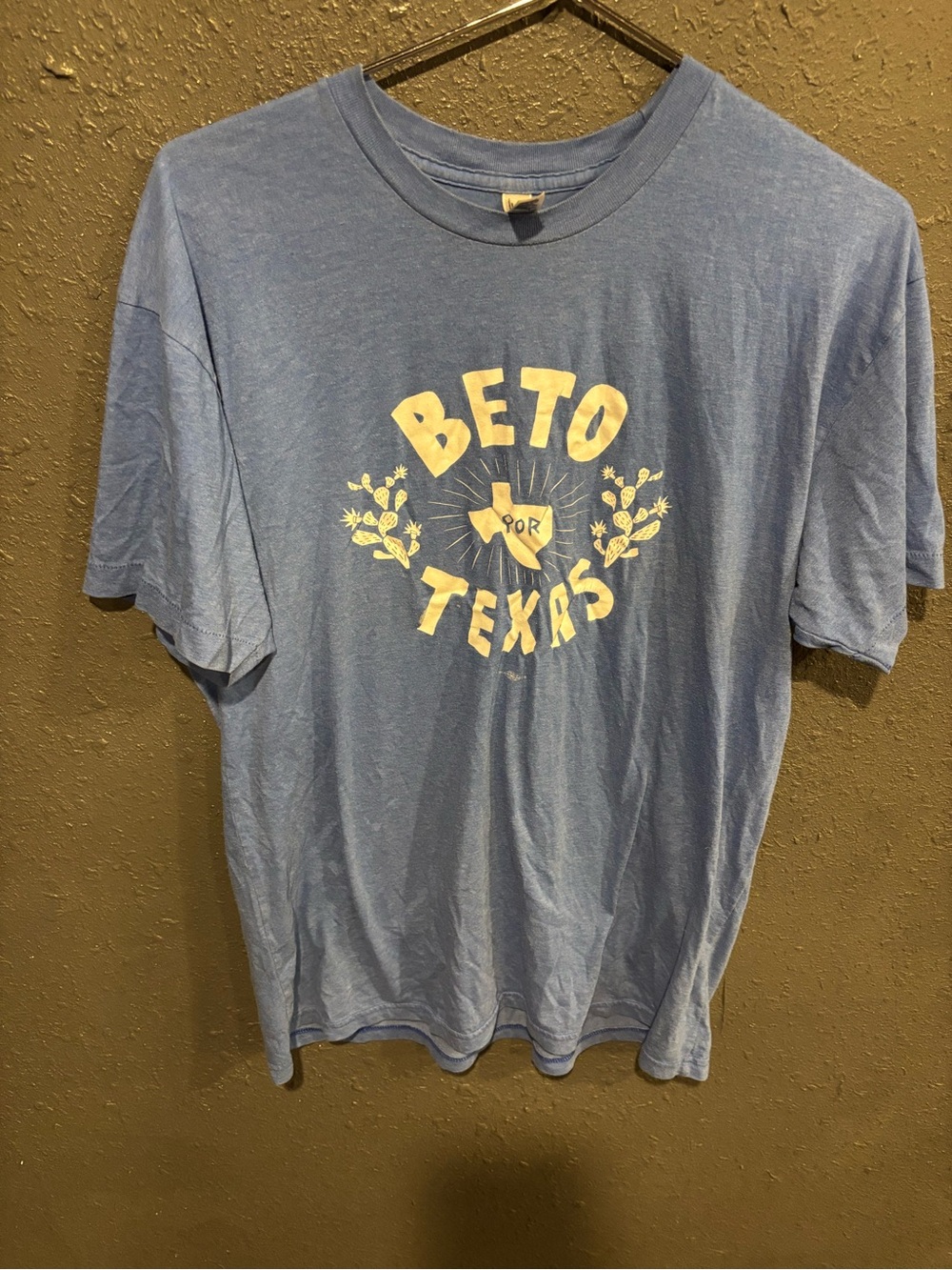 American Apparel Light Blue Graphic Tee with Cream Print